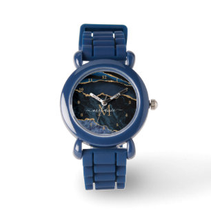 Marbre bleu marine or Nom personnalisé Montre Cade
