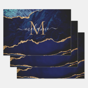 Marbre bleu marine or Nom personnalisé Papier d'en