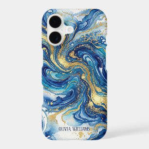 Marbre Bleu Or Luxe Motif d'Art Fluide Abstrait