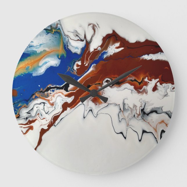 Marbre Brown Bleu Fluide Abstrait Art Horloge mura (Recto)