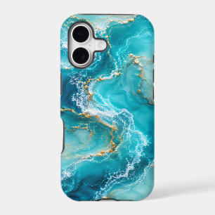 Marbre d'Océan Turquoise Luxe avec Vagues de Feuil
