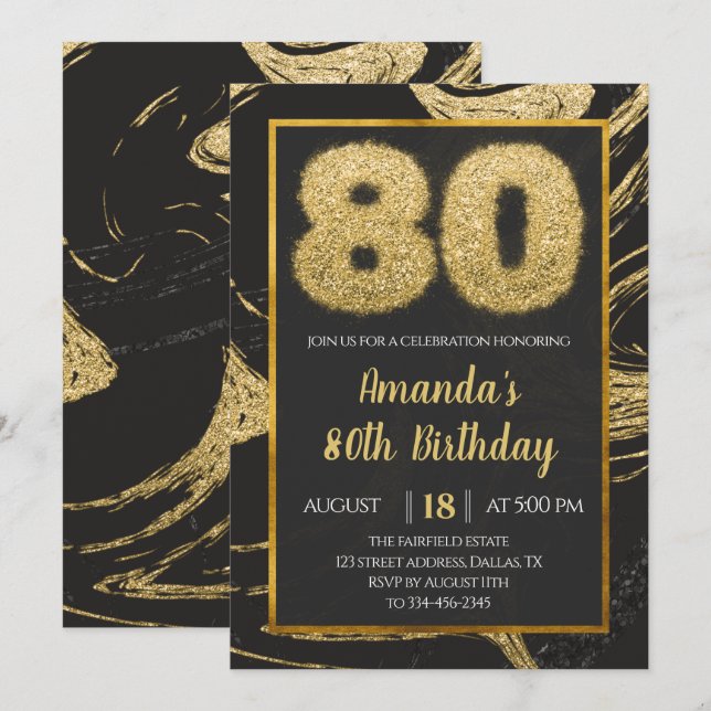 Marbre d'or Invitation de 80e anniversaire (Devant / Derrière)