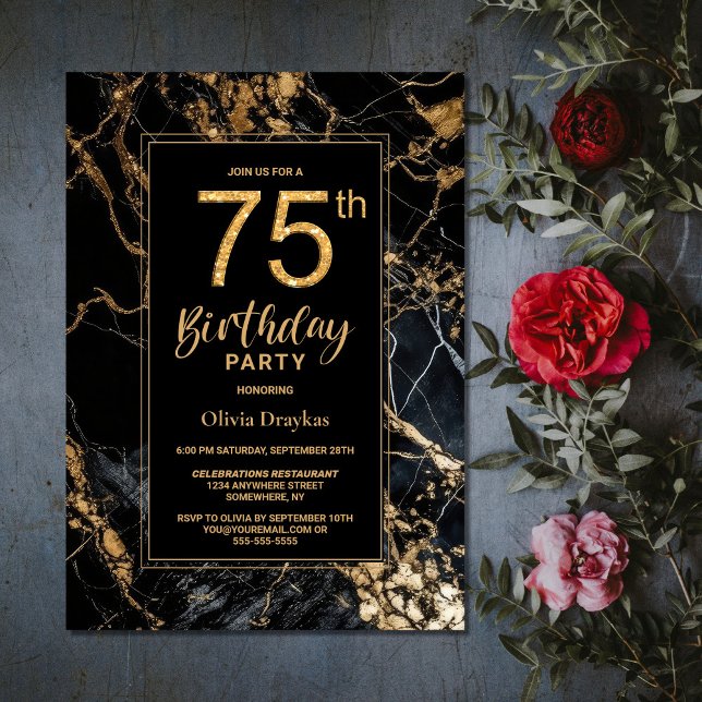 Marbre d'or noir 75e anniversaire Invitation de fê (Créateur téléchargé)