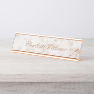 marbre d'or rose élégant script bureau plaque d'id