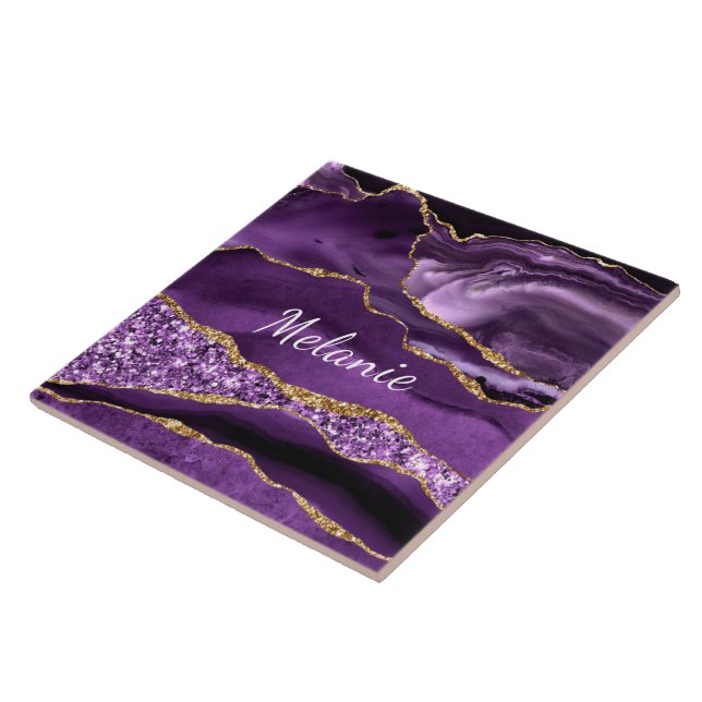 Marbre d'or violet Nom personnalisé Carreaux en cé (Côté)