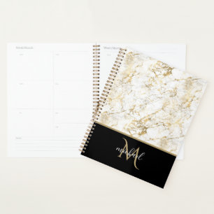 Marbre doré et blanc avec luxe de monogramme noir