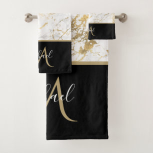 Marbre doré et blanc avec luxe de monogramme noir