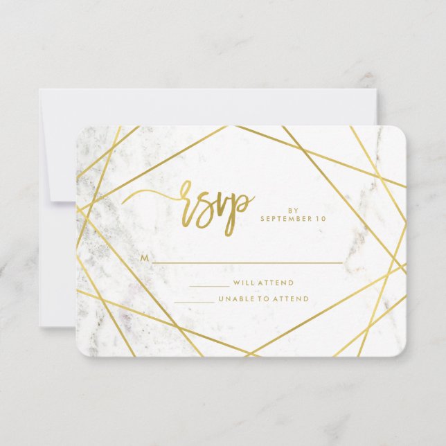 Marbre et Faux Gold Mariage géométrique RSVP (Devant)