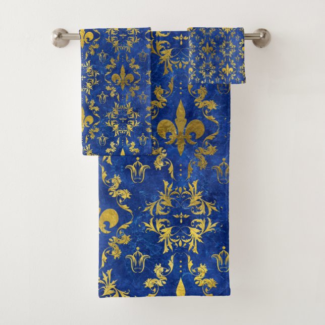 Marbre et or bleu motif Fleur de lis (En situation)