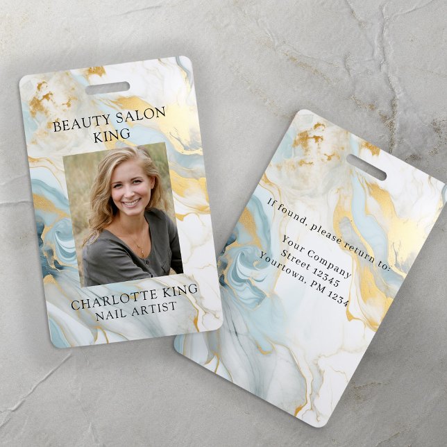 Marbre Gold Blue Employé Photo ID Badge (Créateur téléchargé)