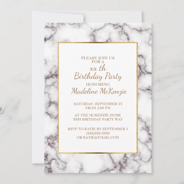 Marbre gris blanc or Trim Anniversaire Invitation  (Devant)