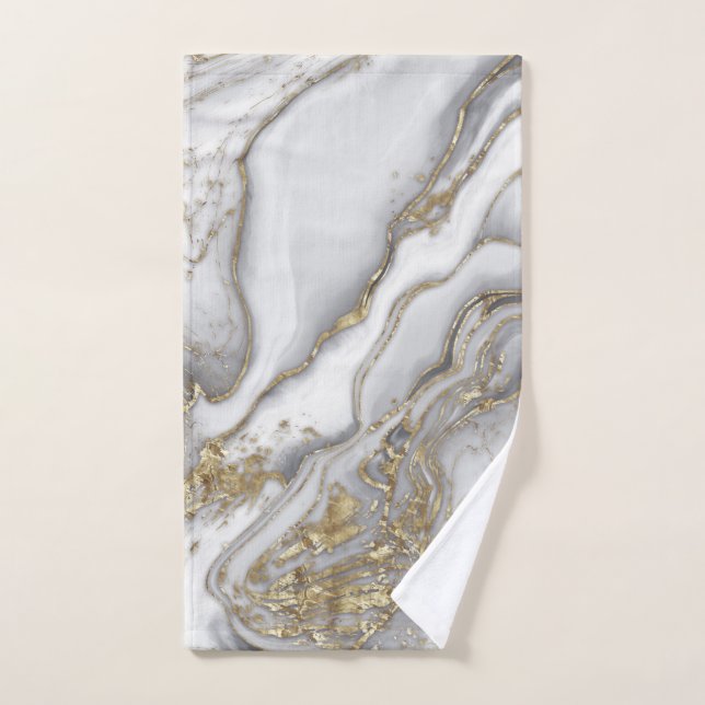 Marbre liquide gris - perle et or (Serviette à main)