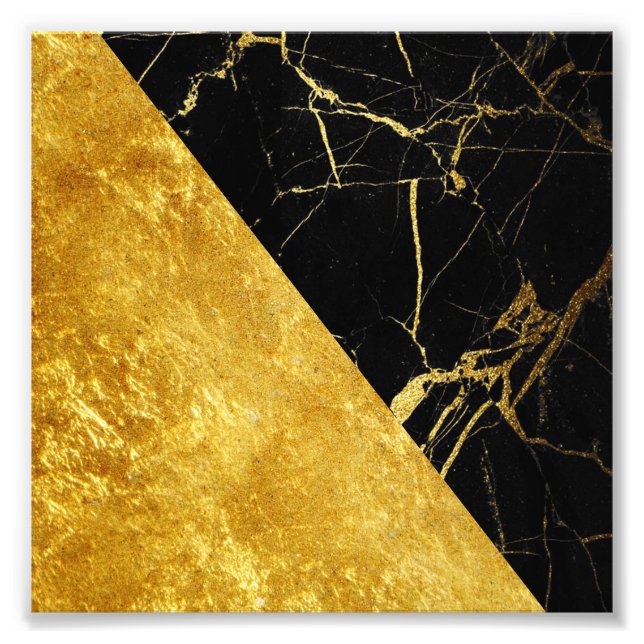Marbre noir avec feuille d'or Carré photo Imprimer (Devant)