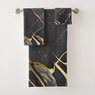 Marbre noir avec veines or et bandes serviettes de