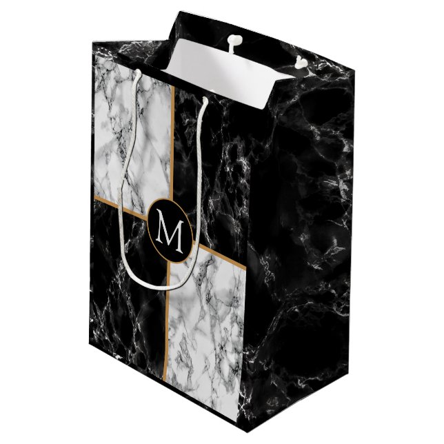Marbre noir blanc Personnalisé Votre Lettre Sac ca (Dos Angle)