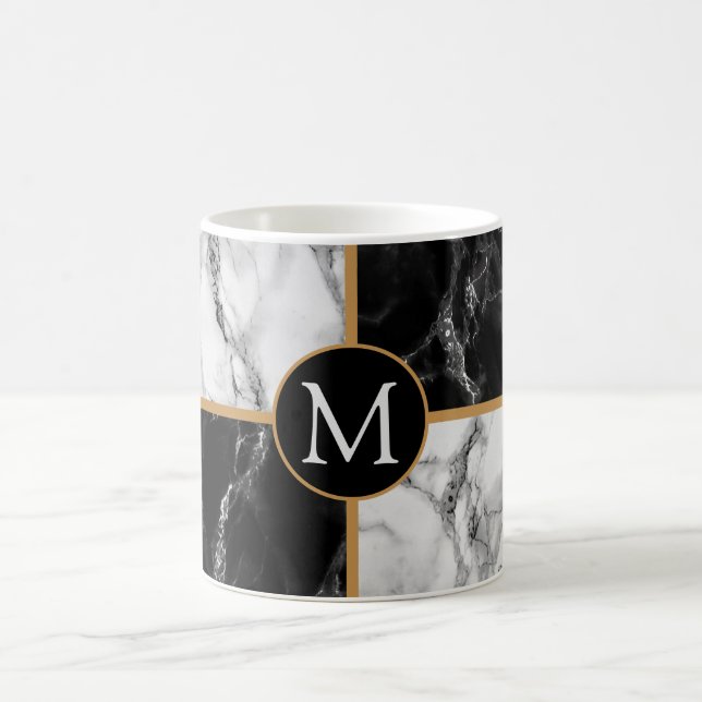 Marbre noir blanc Personnalisé Votre Mug Lettre (Centre)