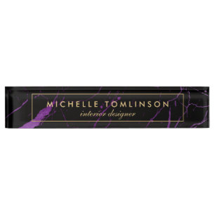 Marbre noir et mauve - plaque d'identification