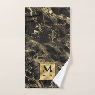 Marbre noir et or Monogramme Élégant Luxe