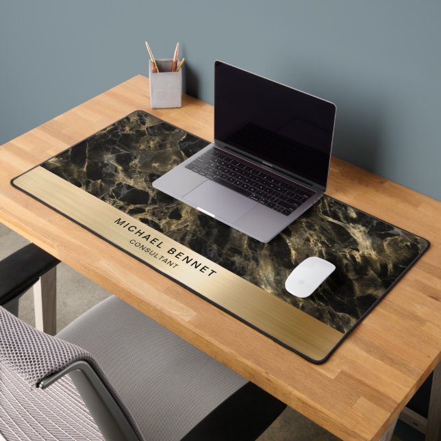Marbre Noir Faux Gold Metallic Business (Bureau 2)