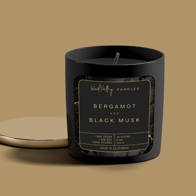 Marbre noir or élégant étiquette moderne chandelle (Black and gold marble candle jar label elegant hand poured vegan soy)