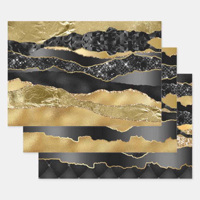 Marbre noir or parties scintillant élégant feuille (Lot)