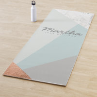 marbre, or rose, tapis de yoga gris et bleu