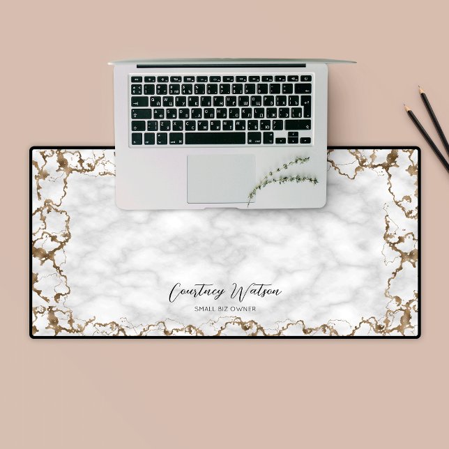 Marbre Parties scintillant or Elegant Motif Nom co (Elegant gold glitter marble desk mat with custom name or logo)