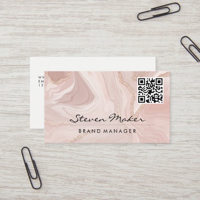 Marbre rose | Carte de visite de code QR (Devant/Arrière en situation)