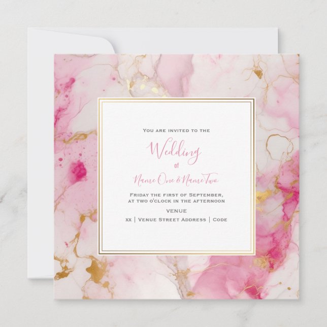 Marbre rose et or effet, faire-part de mariage (Devant)