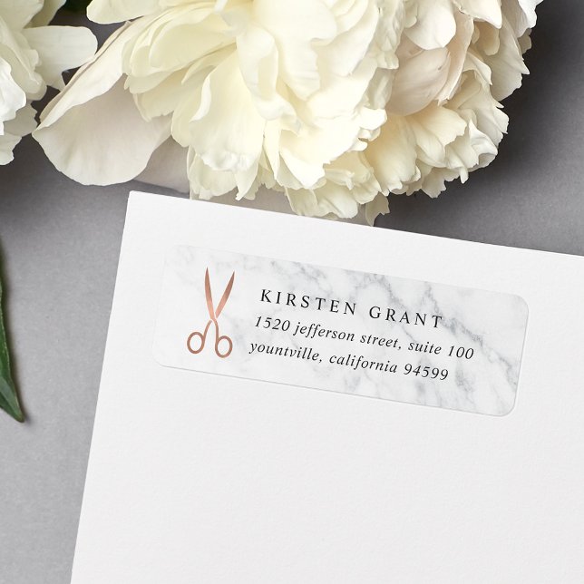 Marbre & Rose Gold Ciseaux Logo Adresse de retour (Créateur téléchargé)