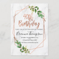 Marbre Rose Gold Foliage 40e invitation anniversai