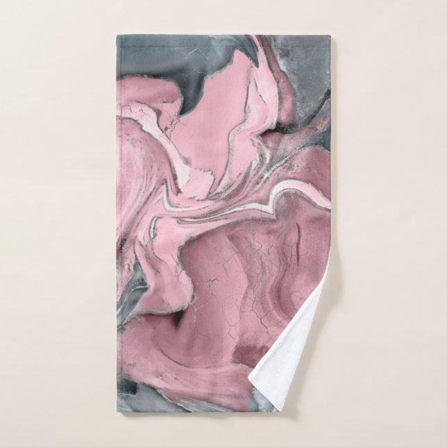 Marbre rose noir - rose pastel, gris et argent (Serviette à main)