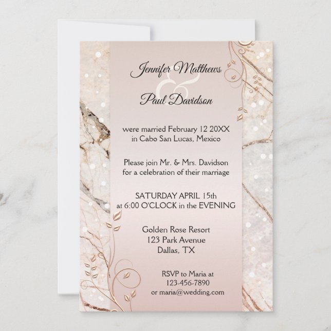 Marbre Rose or Floral Post Faire-part de mariage (Devant)