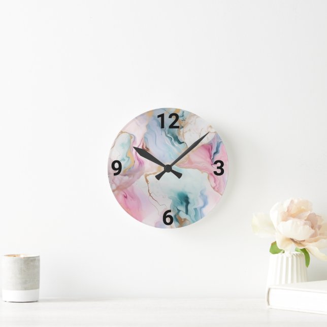 MARBRE ROSE PASTEL BLEU INSPIRÉ MUR HORLOGE (Maison)