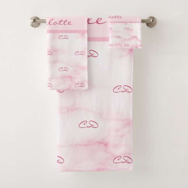 Marbre rose vierge monogramme initiales motif nom (En situation)