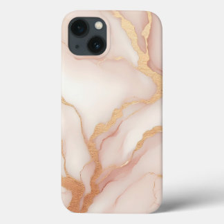 Marbre rose vif iPhone 13 Coque avec veines or