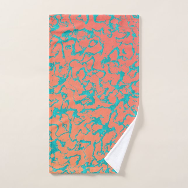 Marbre sauvage 6 - Corail vivant et turquoise (Serviette à main)