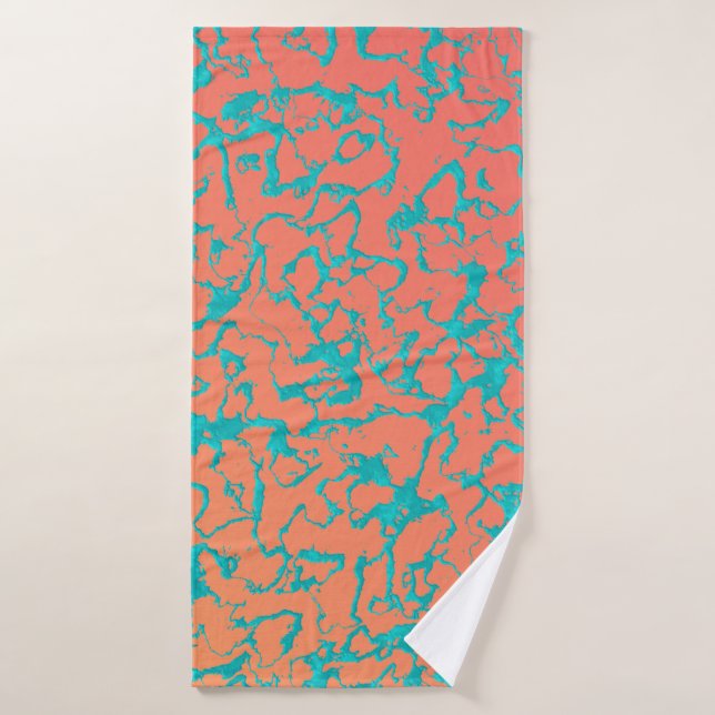 Marbre sauvage 6 - Corail vivant et Turquoise (Serviette de bain)