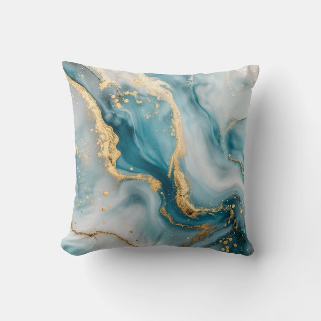 Marbre texture bleu or turquoise Jeter oreiller (Recto)