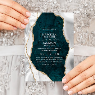 Marbre turquoise, blanc et or Faire-part de mariag
