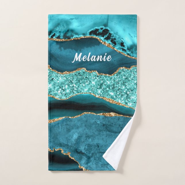 Marbre turquoise Bleu Or Personnalisé Votre Nom Se (Serviette à main)