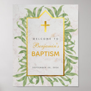 Marbre vert Faux Or Baptême Affiche de bienvenue