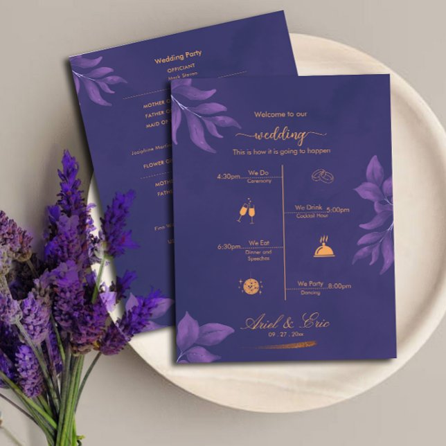 Marbre violet classique élégant mariage programme (Créateur téléchargé)