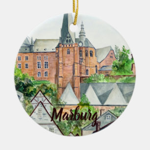 Marburg Altstadt Germany Towncape Acrylic Painting Ceramic Ornament