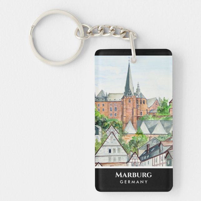 Marburg Altstadt Germany Townscape Painting Keychain (Front)