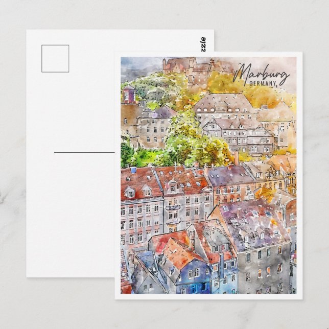 Marburg Germany Travel Place Watercolor Postcard (Front/Back)
