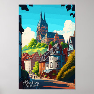 Marburg Germany vintage travel illustration Poster