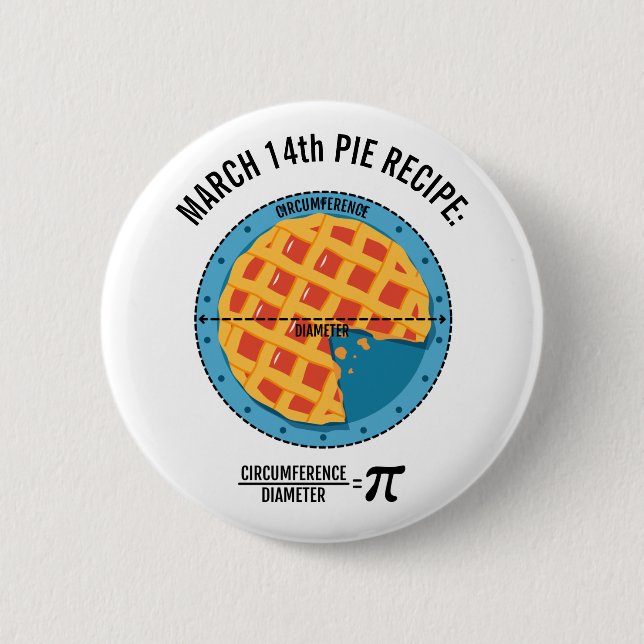March14th Pie Recipe: Circumference/Diameter = Pi 2 Inch Round Button (Front)