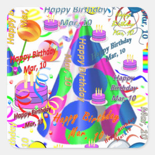 March, 10 Kids Birthday Stickers
