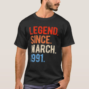 March 1991 30 Years Old 30Th Birthday For Men Wome T-Shirt